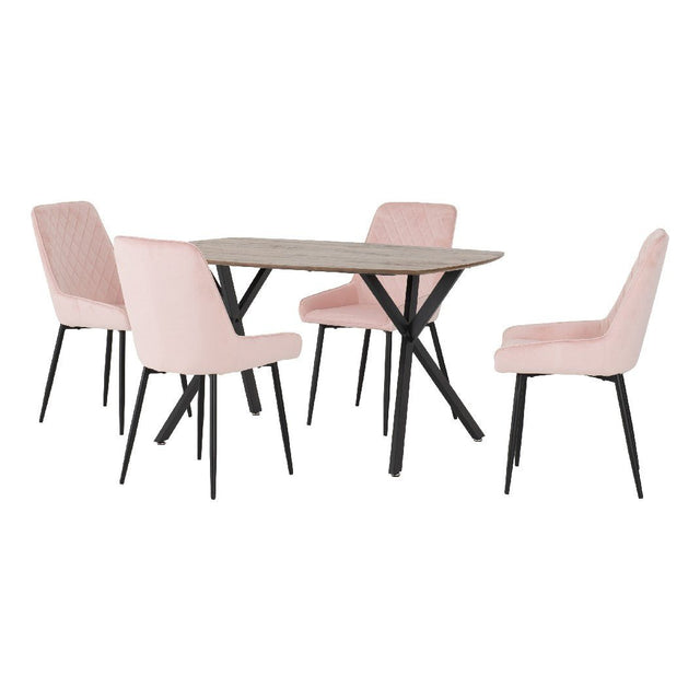 Athens Oak Effect Dining Set with 4 Avery Velvet Chairs - Seconique