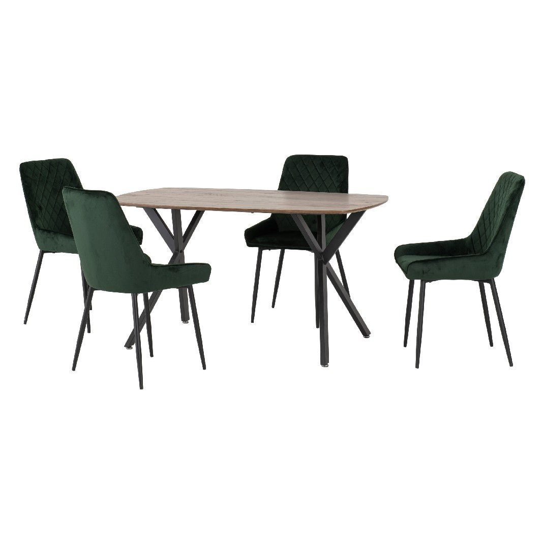 Athens Oak Effect Dining Set with 4 Avery Velvet Chairs - Seconique