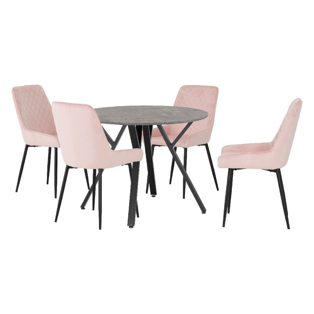 Athens Round Dining Set with 4 Avery Chairs - Seconique