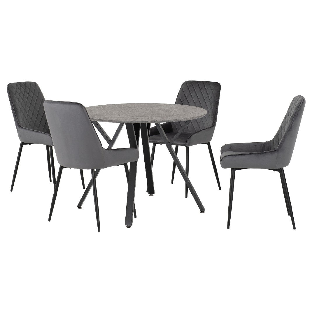 Athens Round Dining Set with 4 Avery Chairs - Seconique