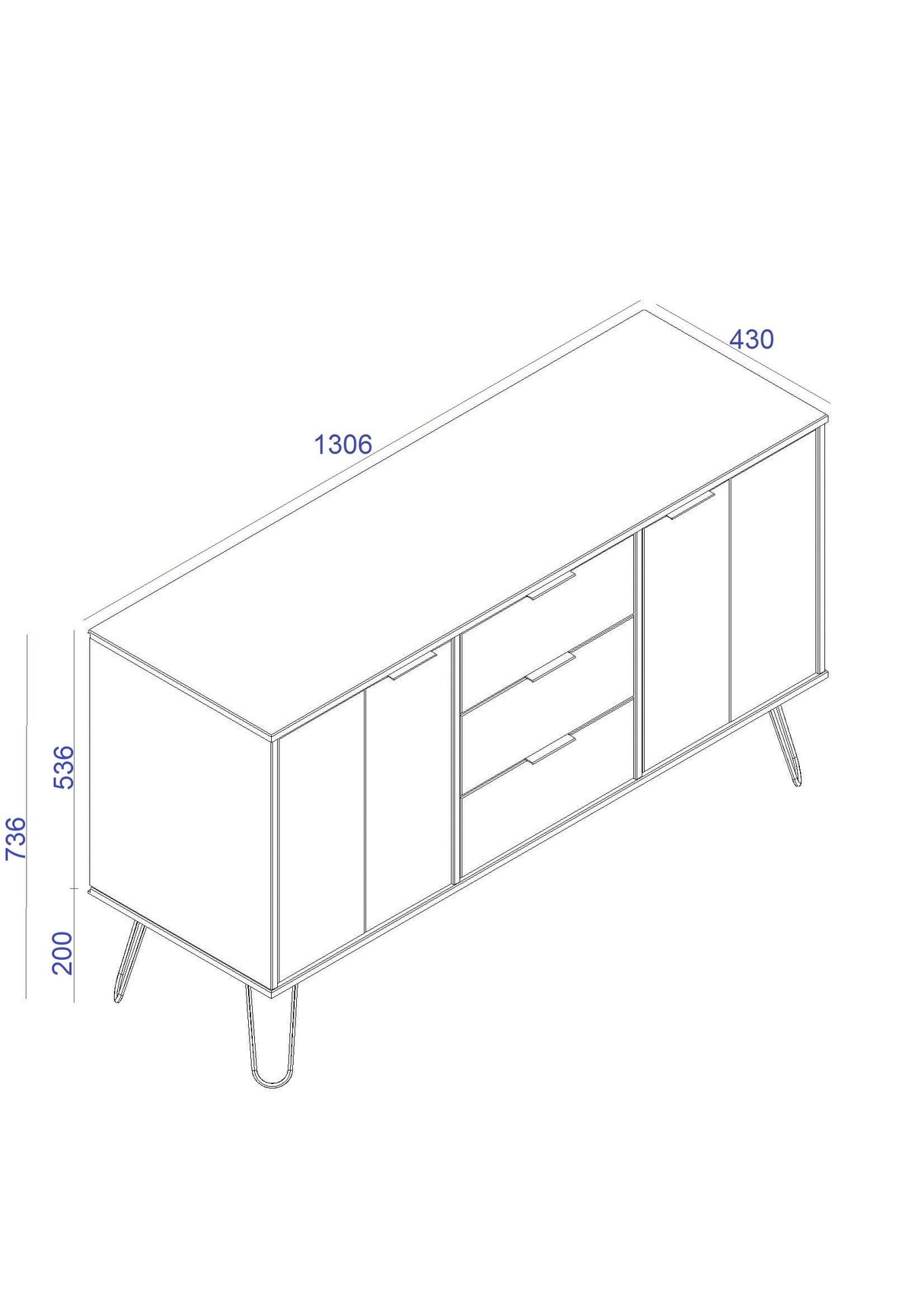 Augusta 2 Door 3 Drawer Sideboard - Core Products