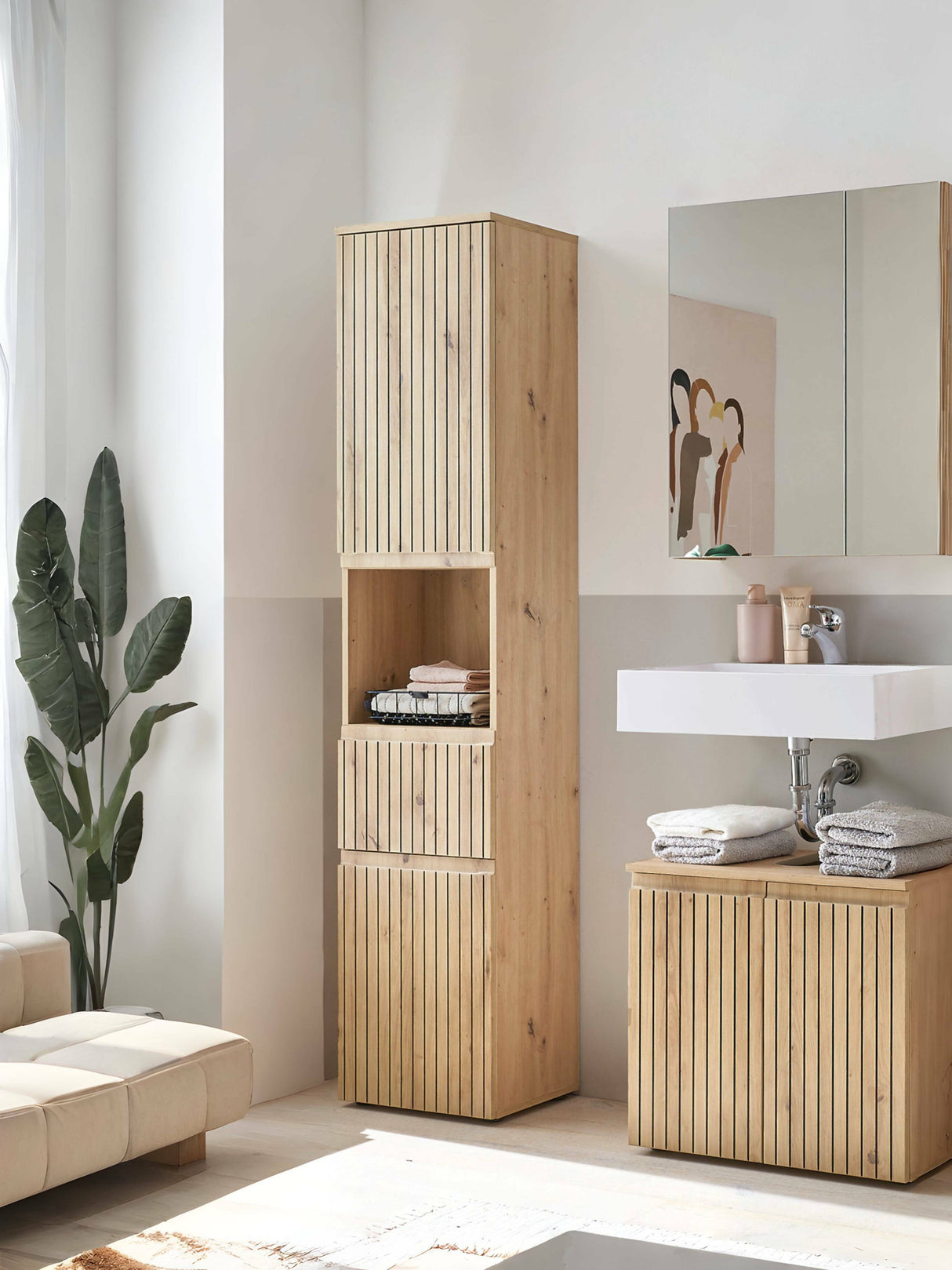 Austin 2 Door 1 Drawer Tall Bathroom Cabinet - Julian Bowen