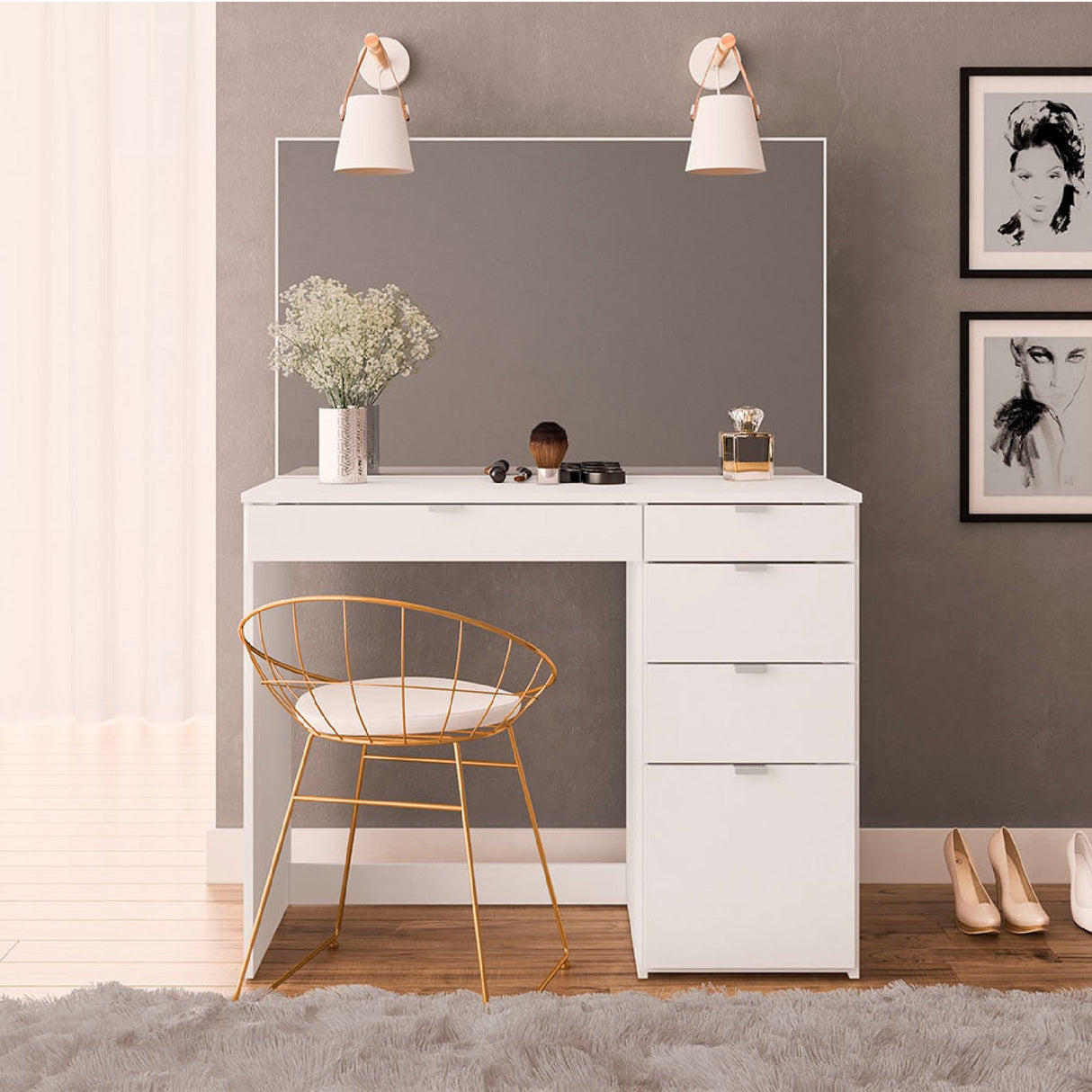 Ava 5 Drawer Vanity Dressing Table - Birlea