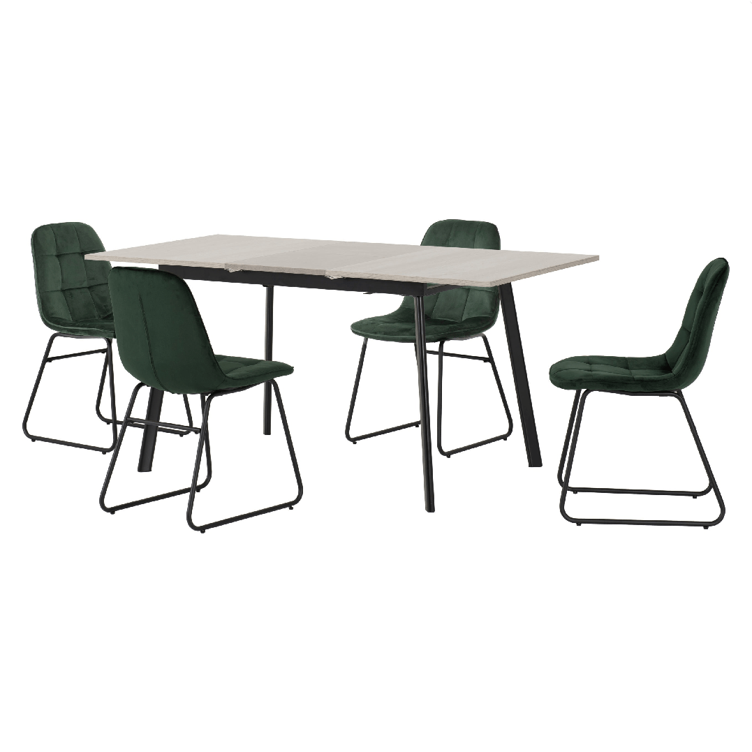 Avery Extending Dining Set with 4 Lukas Velvet Chairs - Seconique