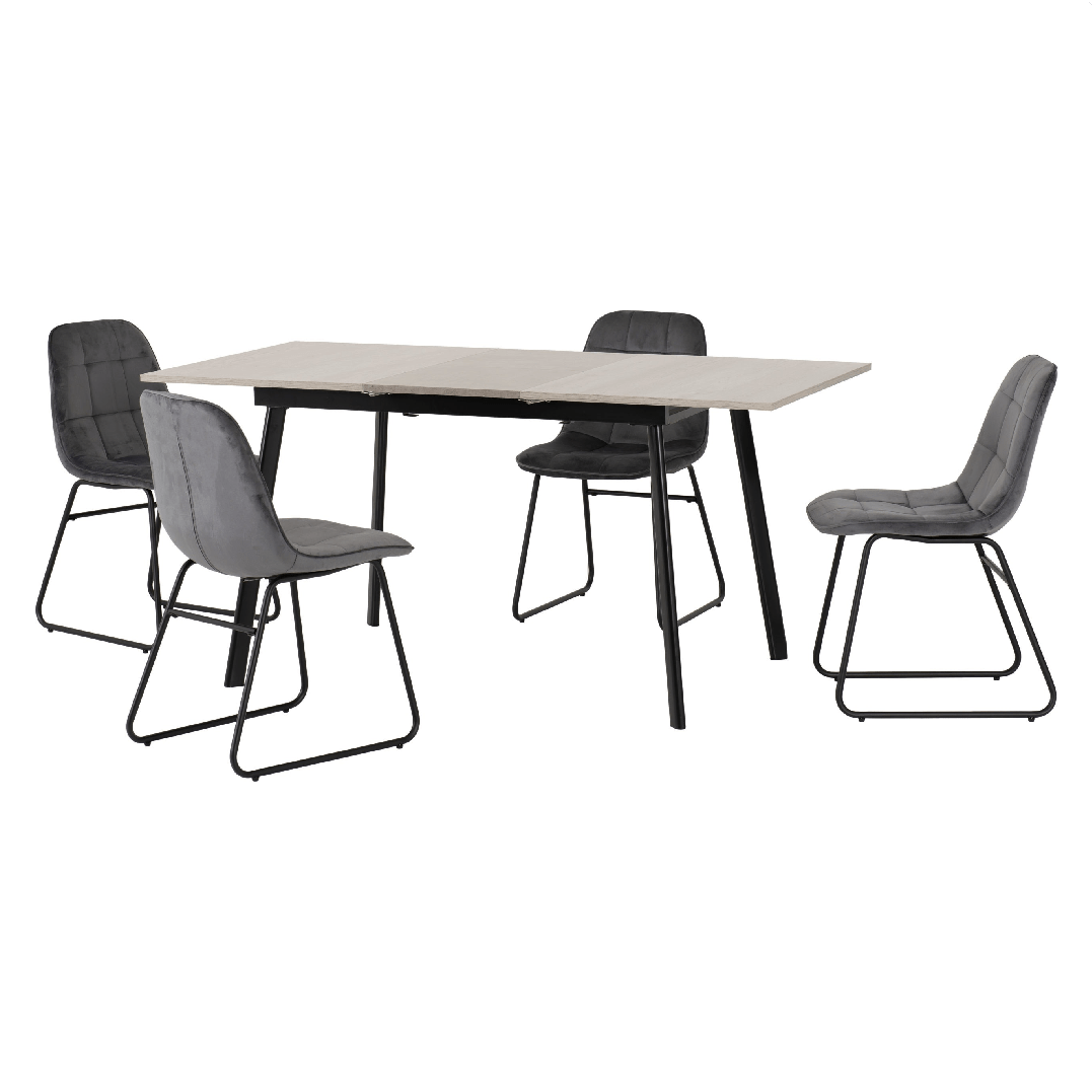 Avery Extending Dining Set with 4 Lukas Velvet Chairs - Seconique