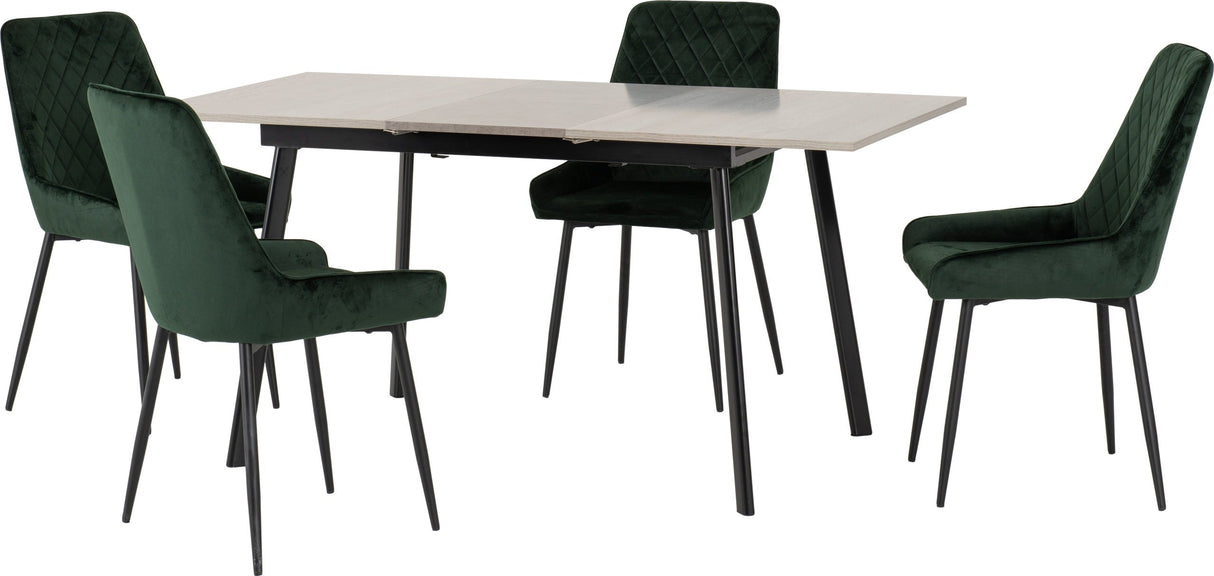 Avery Extending Dining Set with 4 Velvet Chairs - Seconique