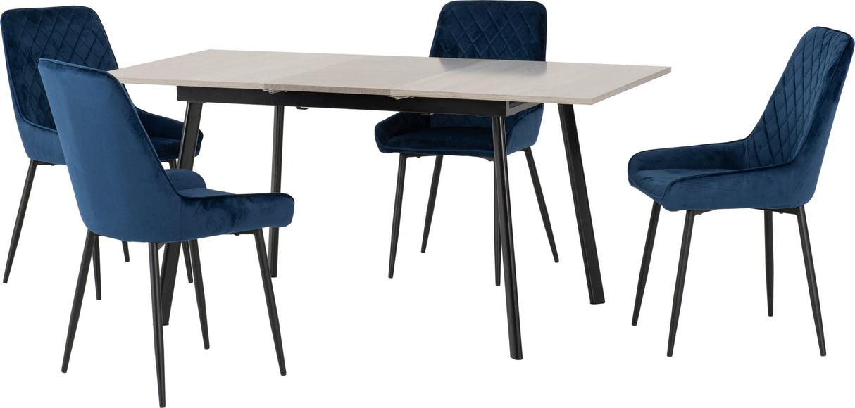 Avery Extending Dining Set with 4 Velvet Chairs - Seconique