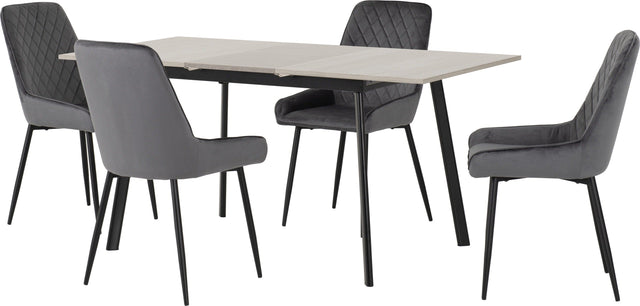 Avery Extending Dining Set with 4 Velvet Chairs - Seconique