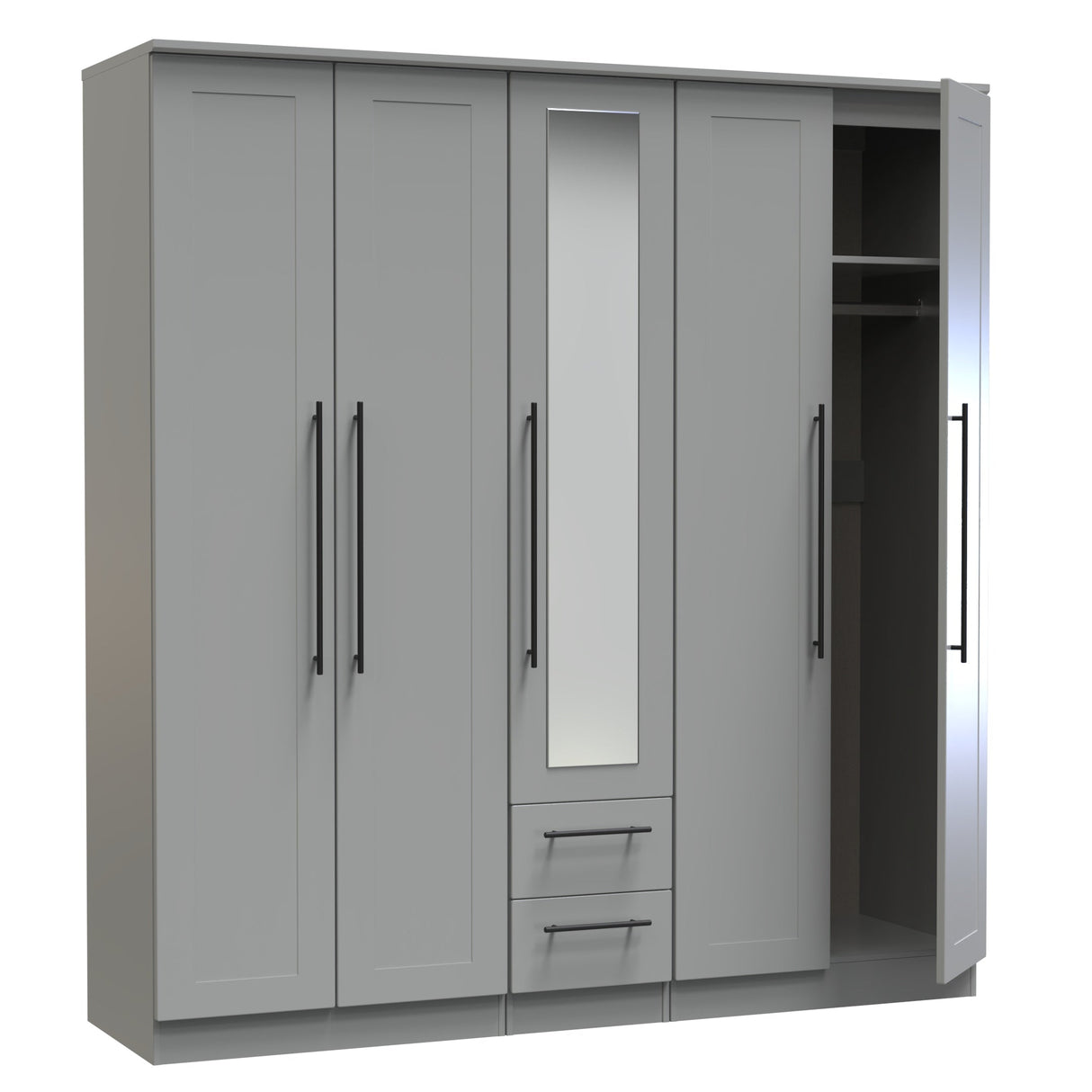 Beverley 5 Door 2 Drawer Mirrored Wardrobe - Welcome Furniture