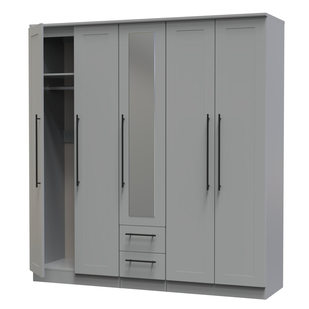 Beverley 5 Door 2 Drawer Mirrored Wardrobe - Welcome Furniture