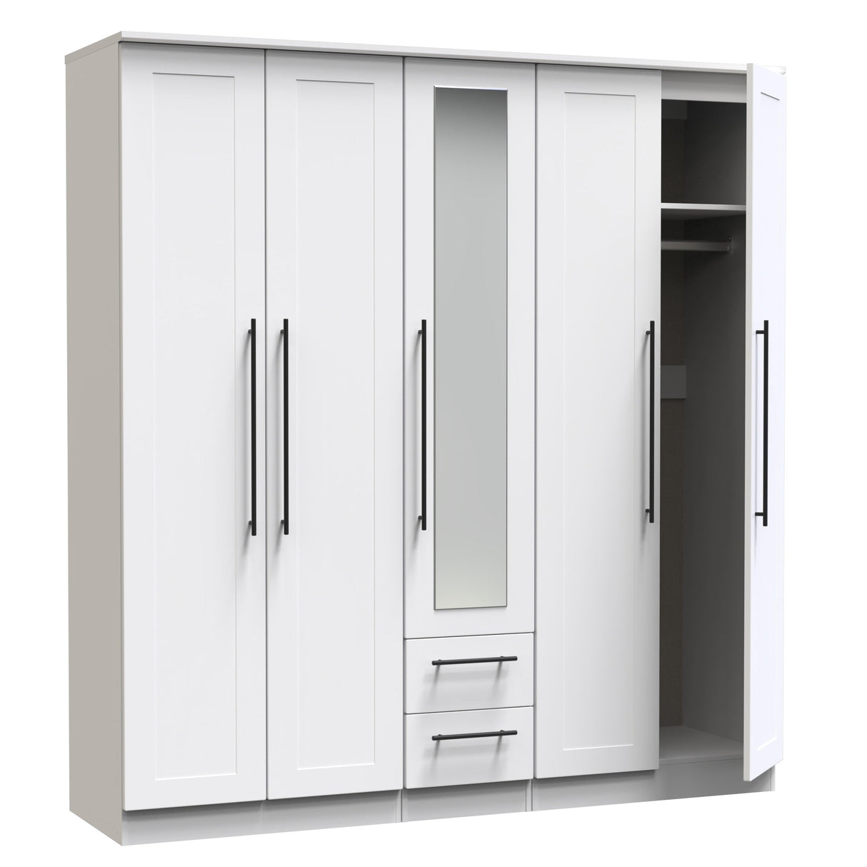 Beverley 5 Door 2 Drawer Mirrored Wardrobe - Welcome Furniture