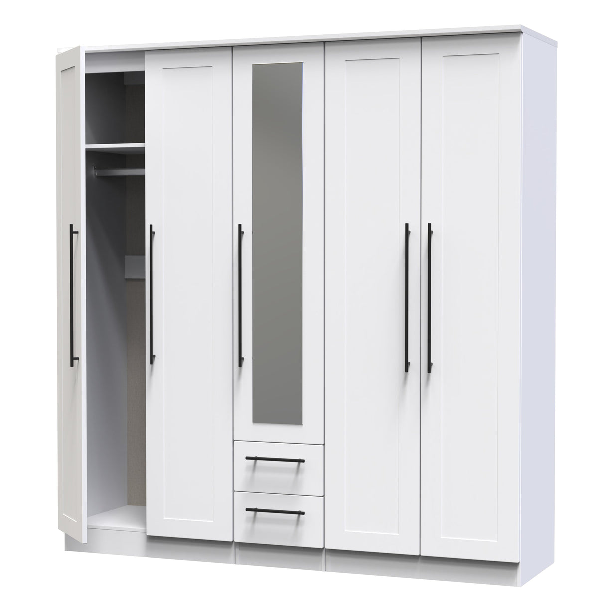 Beverley 5 Door 2 Drawer Mirrored Wardrobe - Welcome Furniture