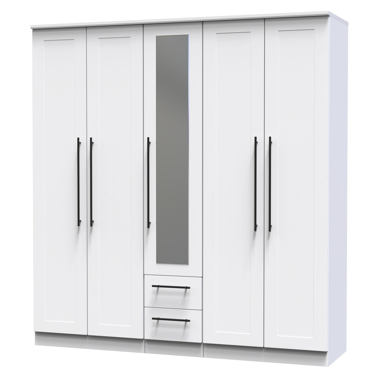 Beverley 5 Door 2 Drawer Mirrored Wardrobe - Welcome Furniture