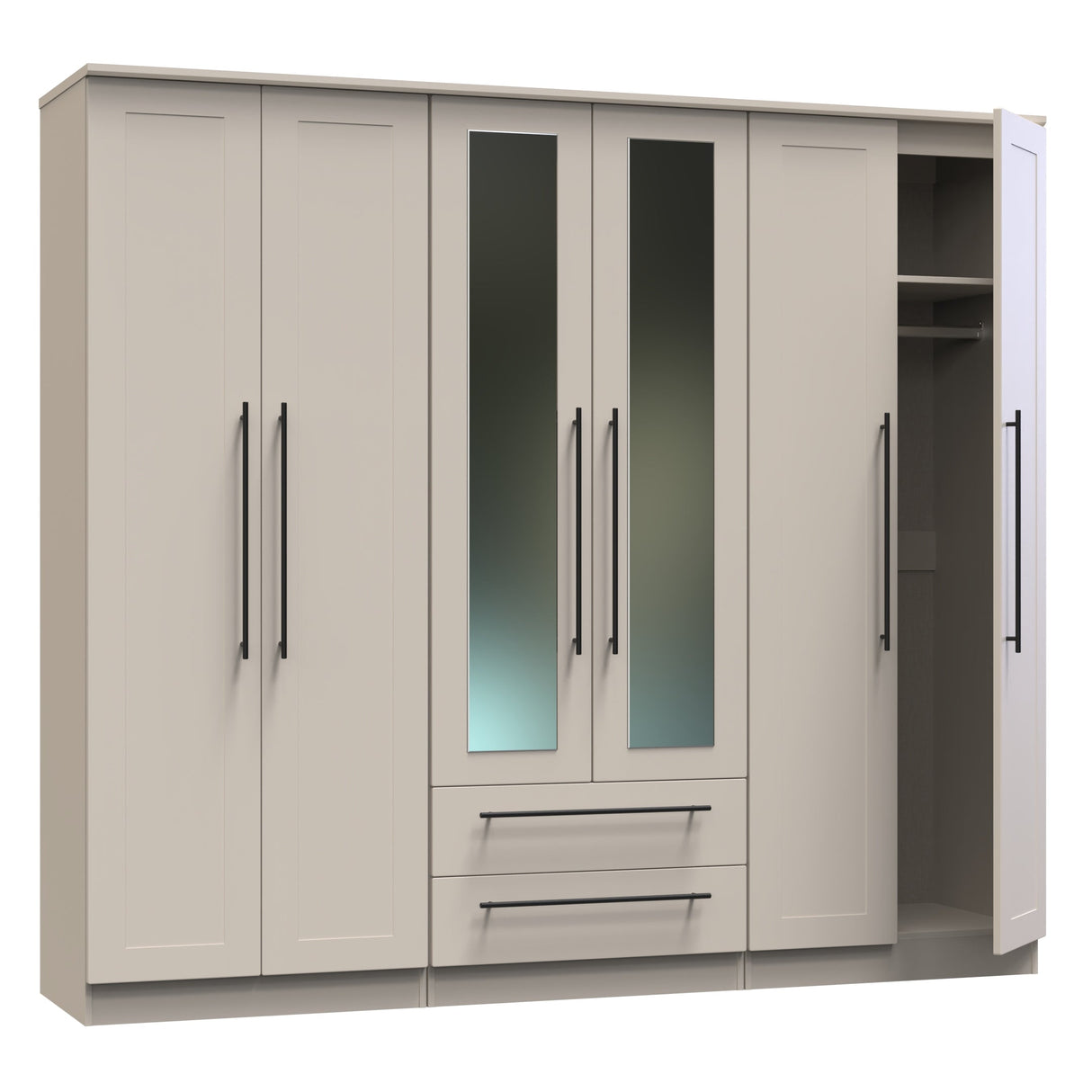 Beverley 6 Door 2 Drawer Mirrored Wardrobe - Welcome Furniture