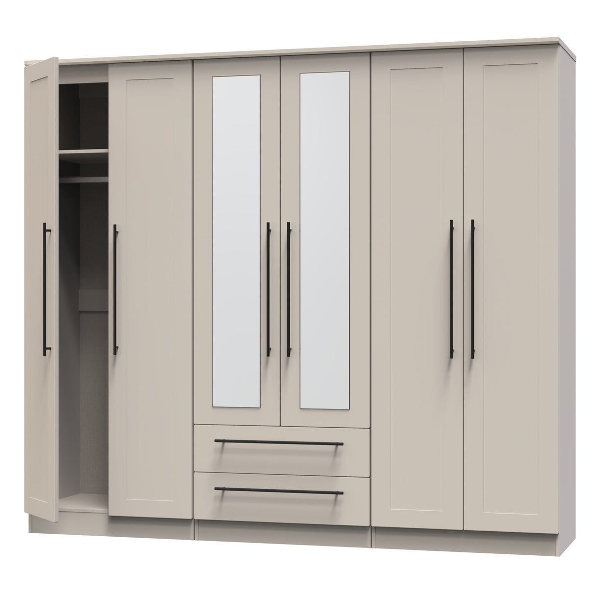 Beverley 6 Door 2 Drawer Mirrored Wardrobe - Welcome Furniture