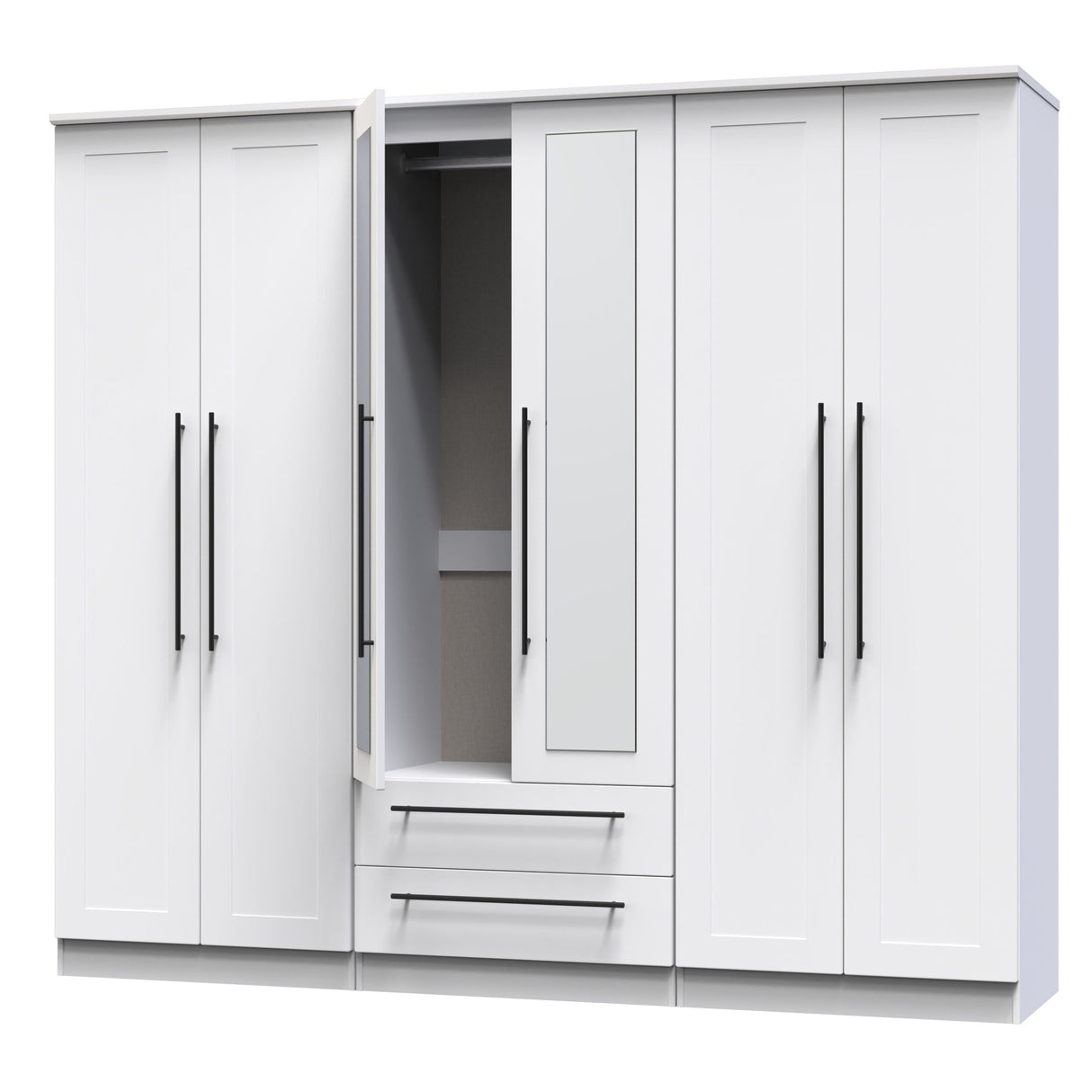 Beverley 6 Door 2 Drawer Mirrored Wardrobe - Welcome Furniture