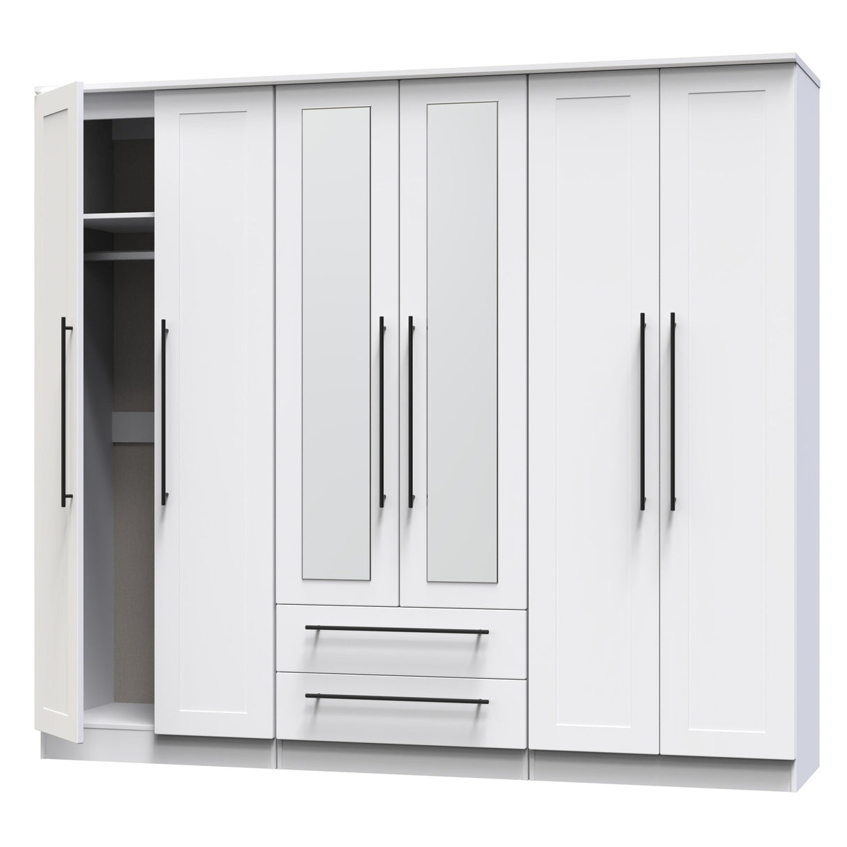Beverley 6 Door 2 Drawer Mirrored Wardrobe - Welcome Furniture