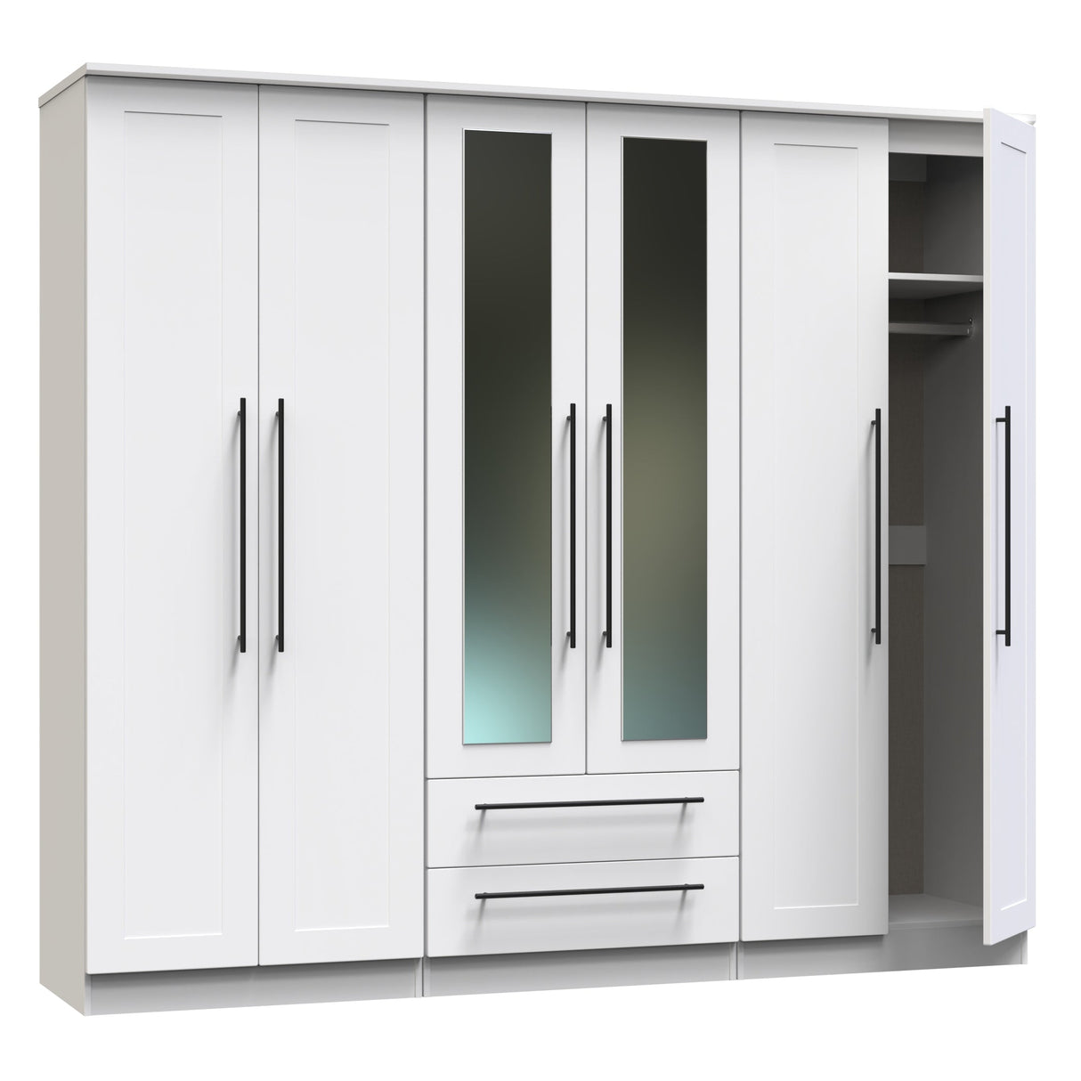 Beverley 6 Door 2 Drawer Mirrored Wardrobe - Welcome Furniture