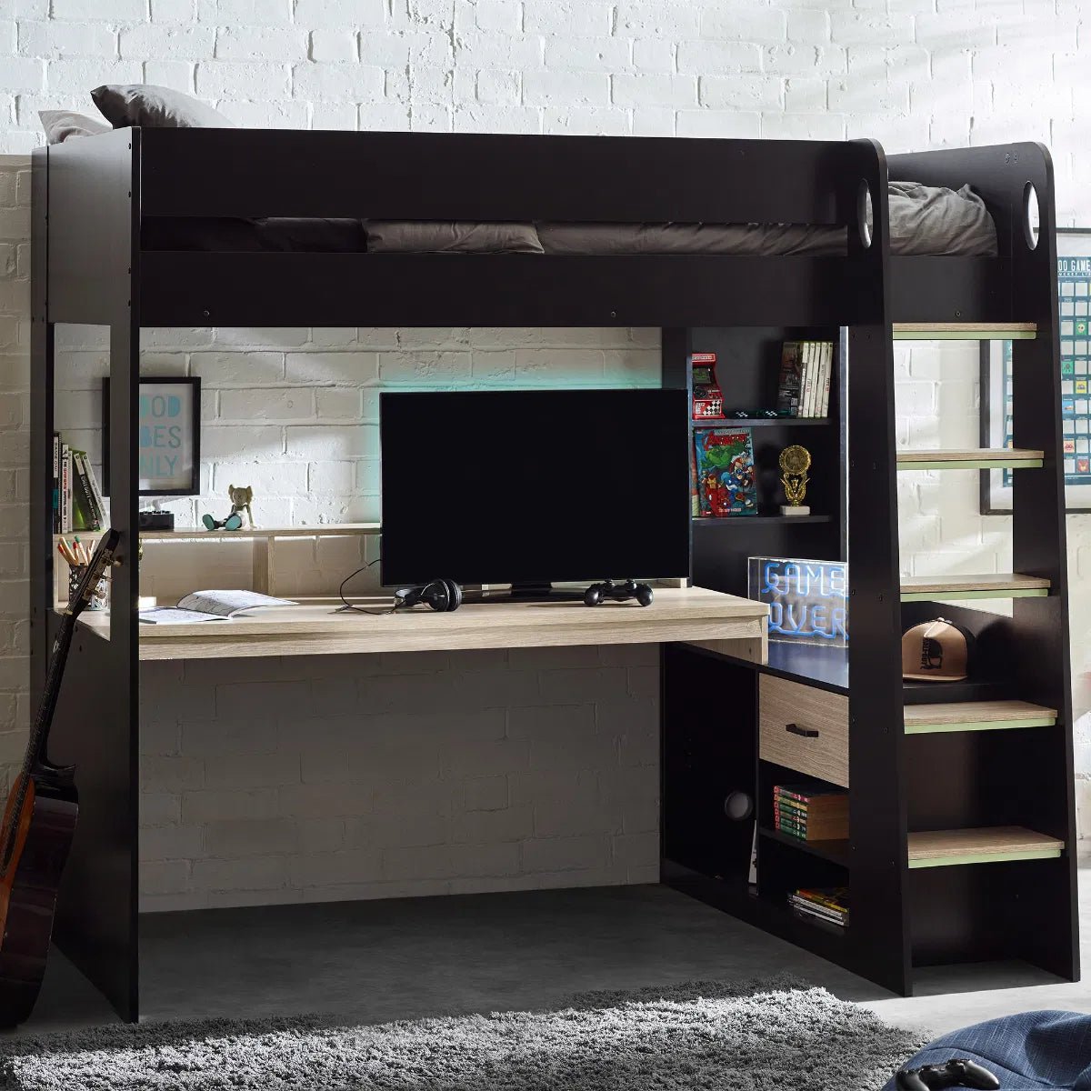 Blaze Gaming High Sleeper Bed Frame with Desk - Julian Bowen