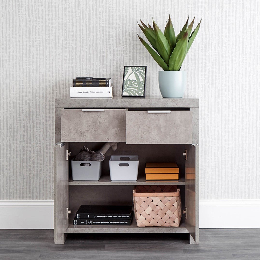 Bloc Grey Concrete Effect 2 Door 2 Drawer Compact Sideboard - GFW