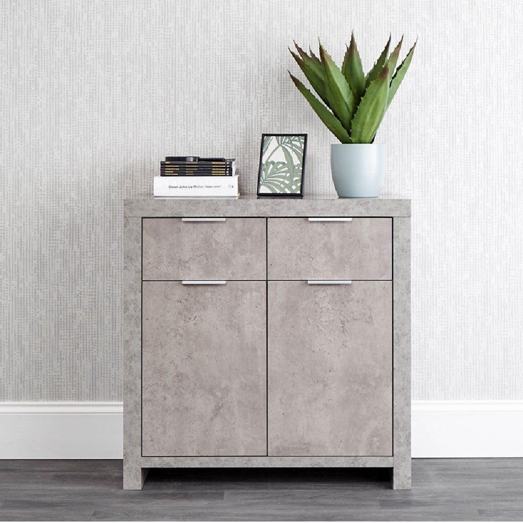 Bloc Grey Concrete Effect 2 Door 2 Drawer Compact Sideboard - GFW