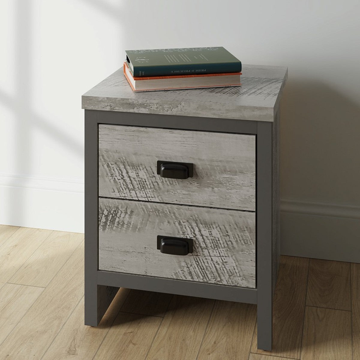 Boston Reclaimed Wood Effect 2 Drawer Bedside - GFW