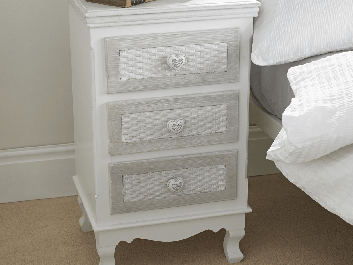 Brittany White and Grey 3 Drawer Bedside Table - LPD