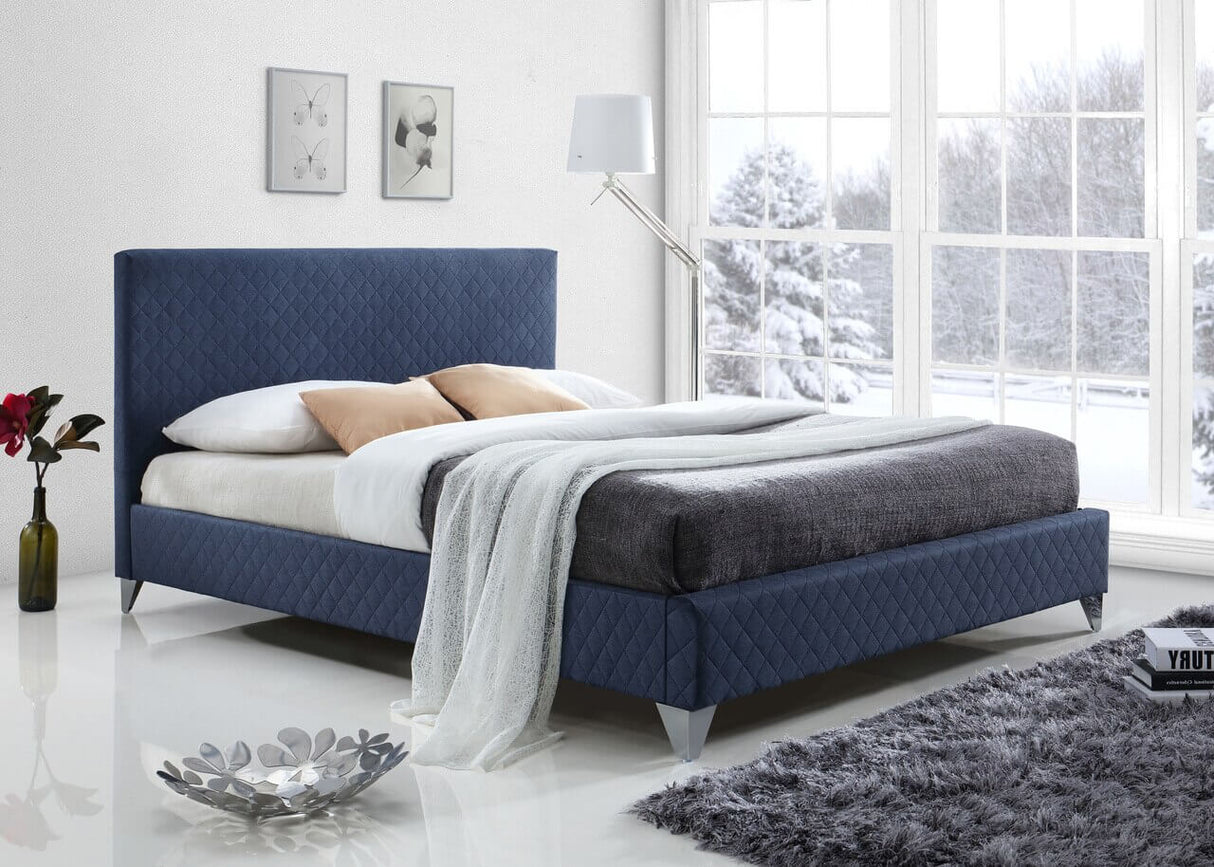 Brooklyn Blue Fabric Bed Frame - Time Living