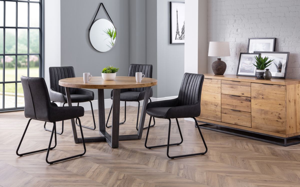 Brooklyn Solid Oak Top Round Dining Table with Metal Legs - Julian Bowen
