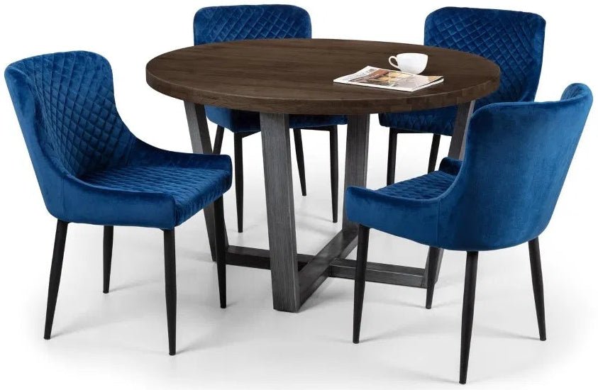 Brooklyn Solid Oak Top Round Dining Table with Metal Legs - Julian Bowen