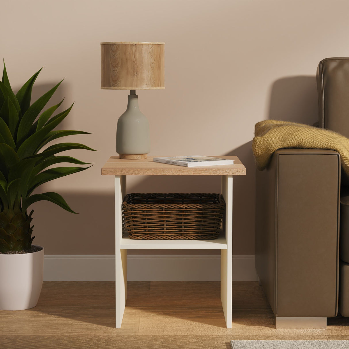 Vienna Lamp Table with Shelf and Oak Top