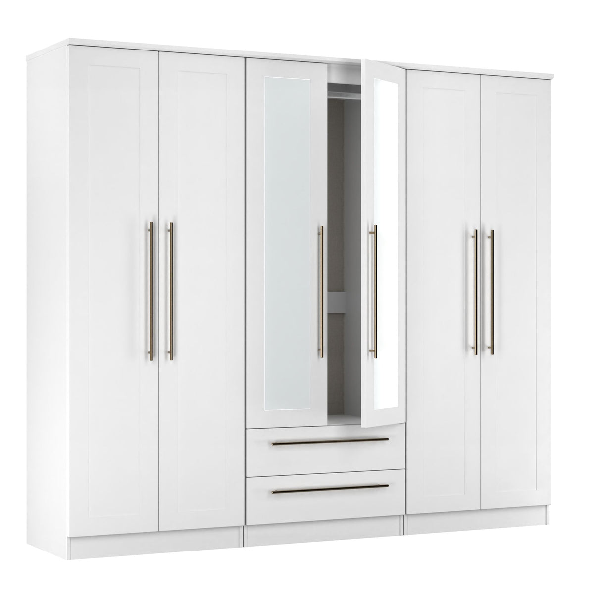 Haworth Tall 6 Door 2 Drawer Mirrored Wardrobe