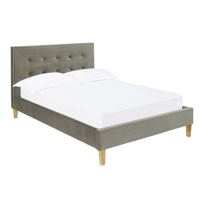 Camden Grey Velour Button Back Bed Frame (4'6" Double) - LPD