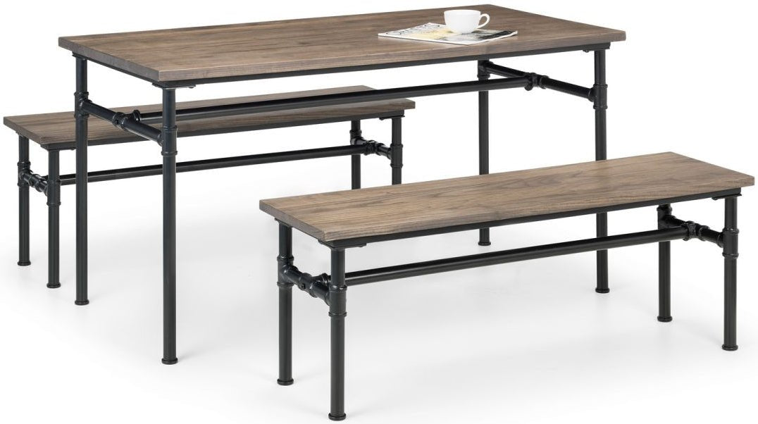 Carnegie Industrial Pipework and Wood Dining Table with 2 Benches - Julian Bowen