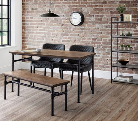 Carnegie Industrial Pipework Dining Table, Bench and 2 Luxe Chairs - Julian Bowen