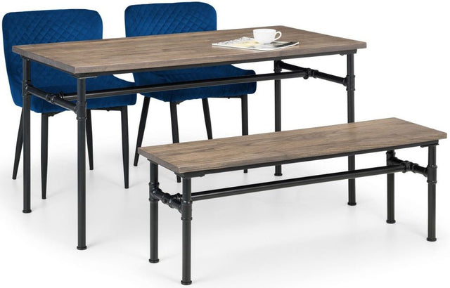 Carnegie Industrial Pipework Dining Table, Bench and 2 Luxe Chairs - Julian Bowen