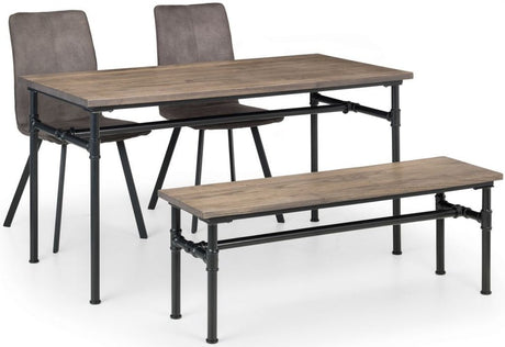 Carnegie Industrial Pipework Dining Table, Bench and 2 Monroe Chairs - Julian Bowen