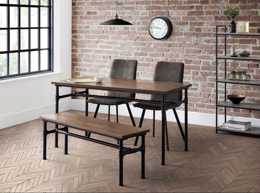 Carnegie Industrial Pipework Dining Table, Bench and 2 Monroe Chairs - Julian Bowen