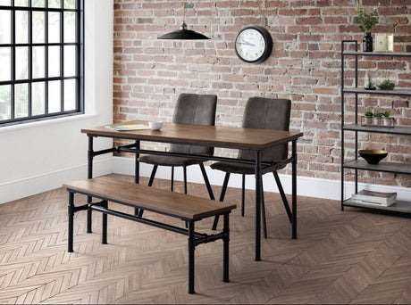 Carnegie Industrial Pipework Dining Table, Bench and 2 Monroe Chairs - Julian Bowen
