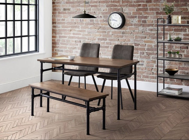 Carnegie Industrial Pipework Dining Table, Bench and 2 Monroe Chairs - Julian Bowen