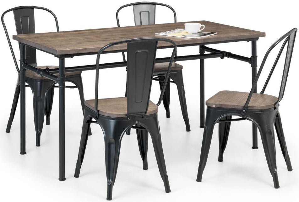 Carnegie Industrial Pipework Dining Table with 4 Grafton Chairs - Julian Bowen