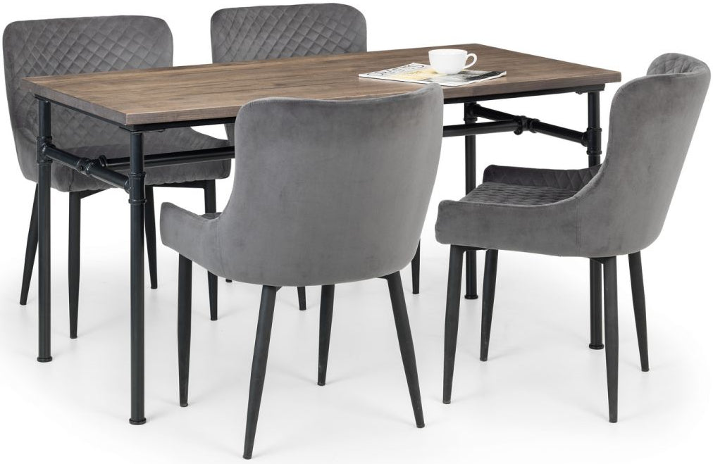 Carnegie Industrial Pipework Dining Table with 4 Luxe Chairs - Julian Bowen