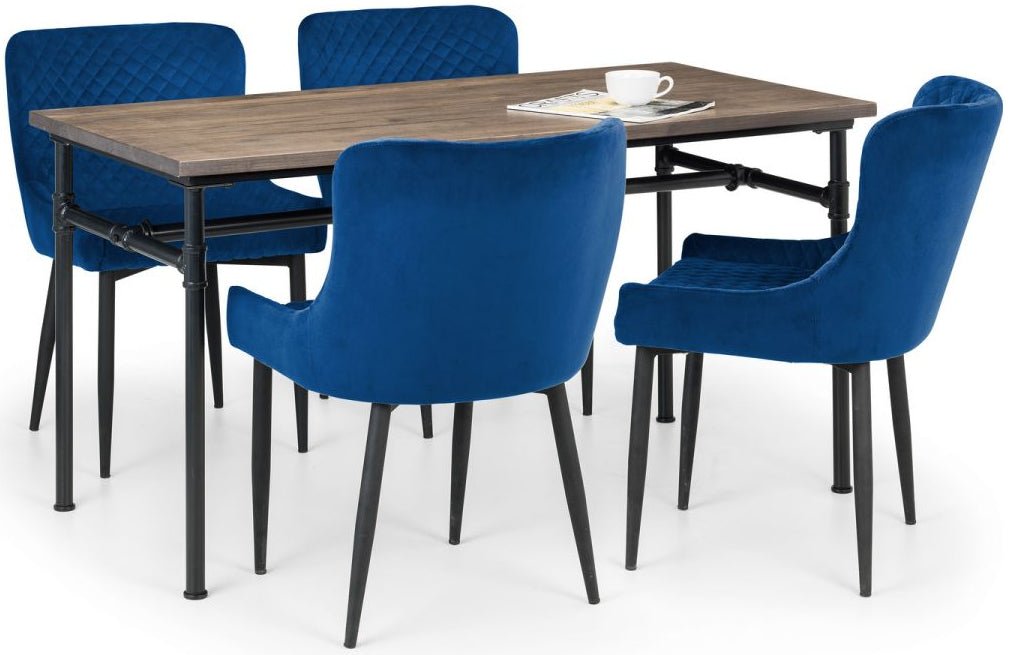 Carnegie Industrial Pipework Dining Table with 4 Luxe Chairs - Julian Bowen