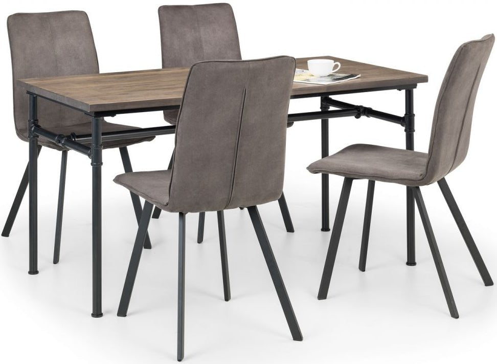 Carnegie Industrial Pipework Dining Table with 4 Monroe Chairs - Julian Bowen