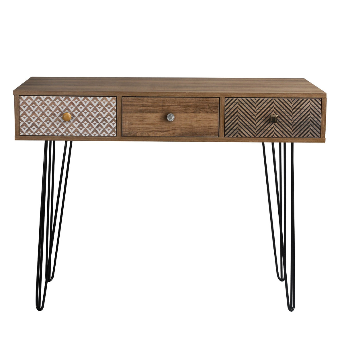 Casablanca 3 Drawer Desk with Black Hairpin Legs - LPD