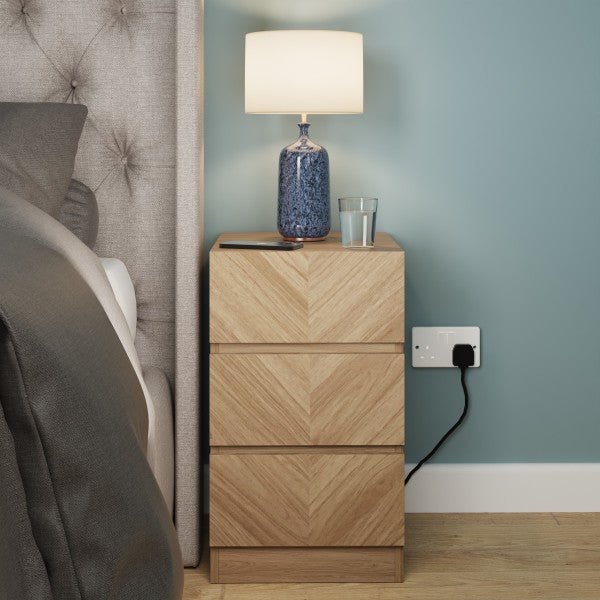 Catania Herringbone 3 Drawer Bedside Chest - GFW