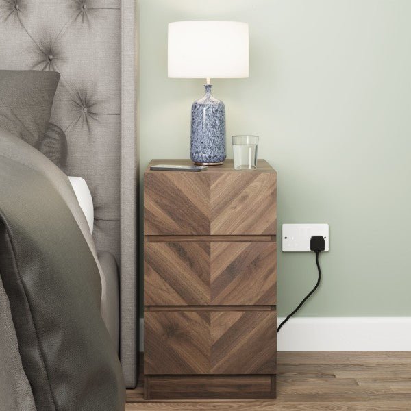 Catania Herringbone 3 Drawer Bedside Chest - GFW