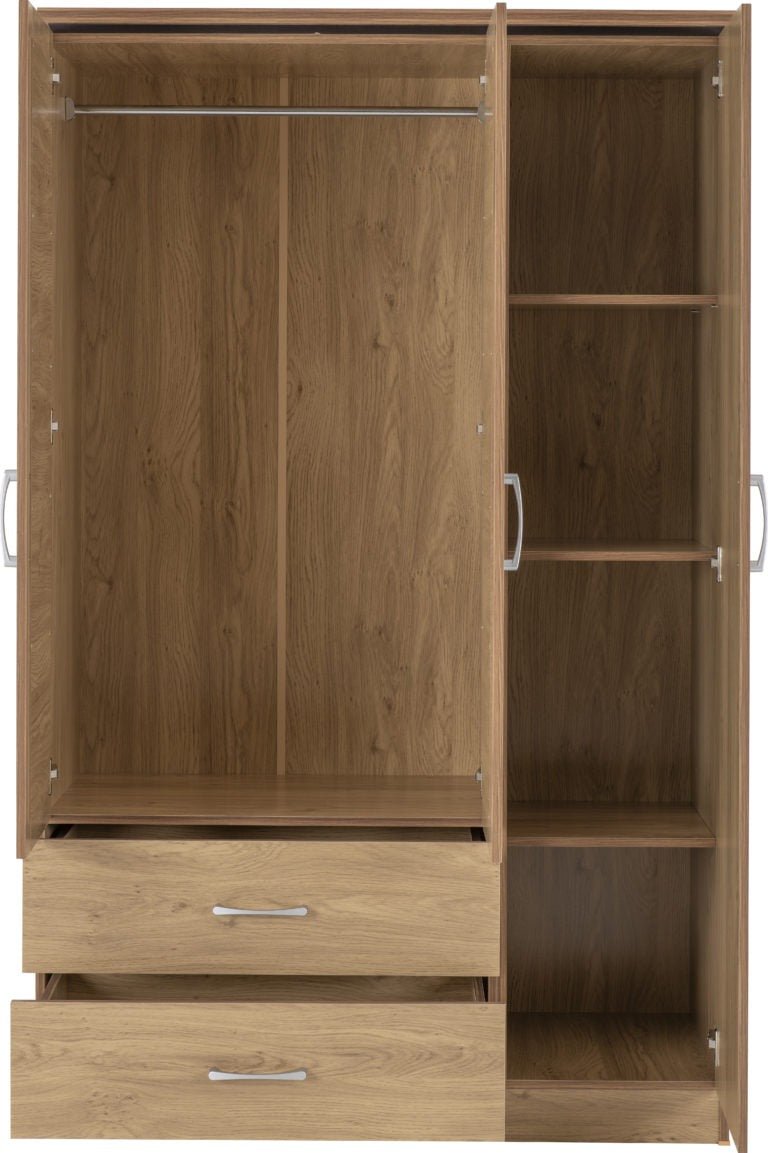 Charles 3 Door 2 Drawer Mirrored Wardrobe - Seconique