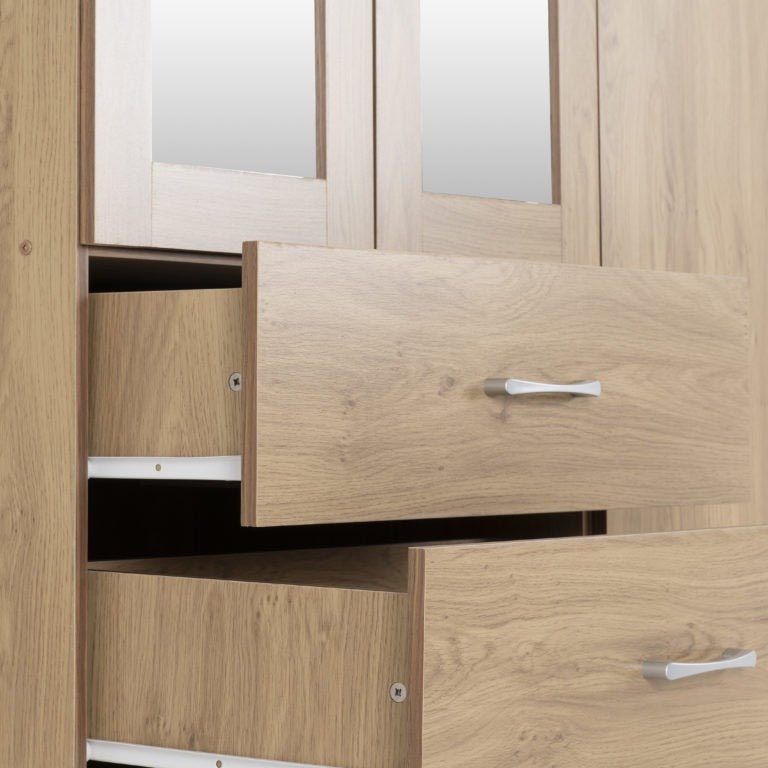 Charles 3 Door 2 Drawer Mirrored Wardrobe - Seconique