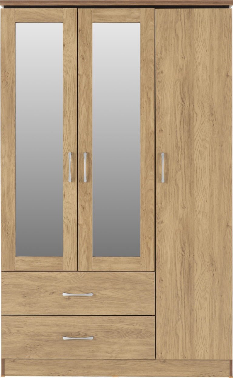 Charles 3 Door 2 Drawer Mirrored Wardrobe - Seconique